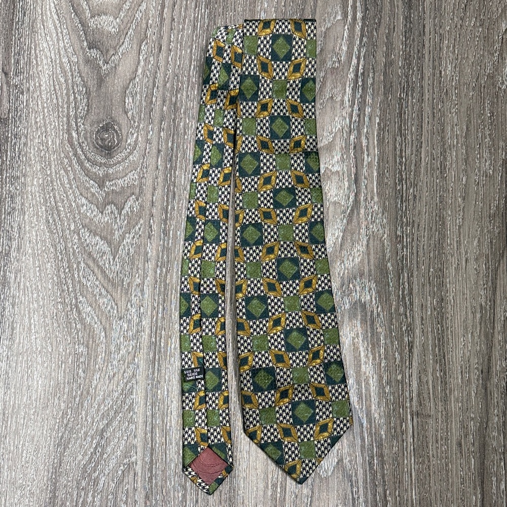 Christian Dior Monsieur Green and Yellow Patterned Tie 100% Silk